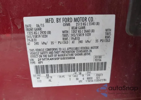 2015 Ford Edge Titanium из США, поврежденный, VIN 2FMTK4K95FBB55804